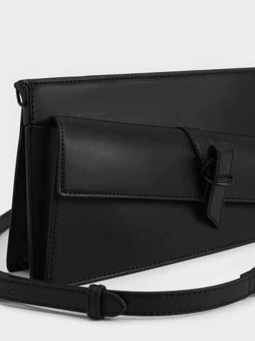 Asymmetric Belted Trapeze Bag, Black, hi-res