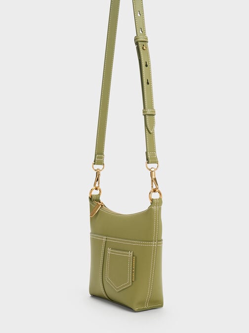 Anthea Contrast-Trim Shoulder Bag, Olive, hi-res