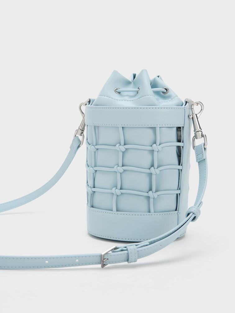 Heart Motif Caged Bucket Bag, Light Blue, hi-res