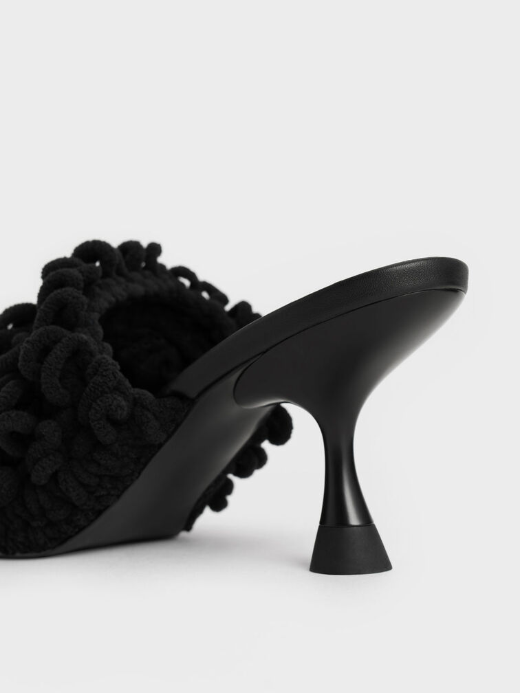 Textured Spool Heel Mules, Black, hi-res