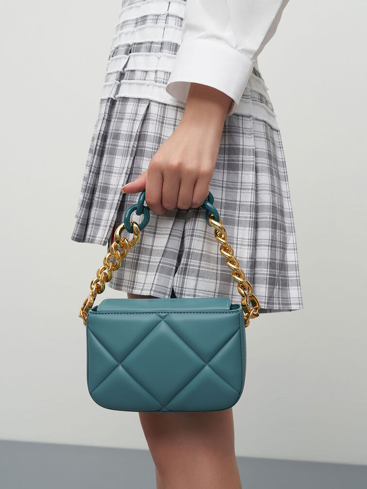 Mini Danika Chunky Chain Padded Bag, Teal, hi-res