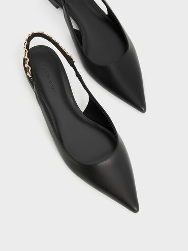 Braided-Chain Slingback Flats, Black, hi-res