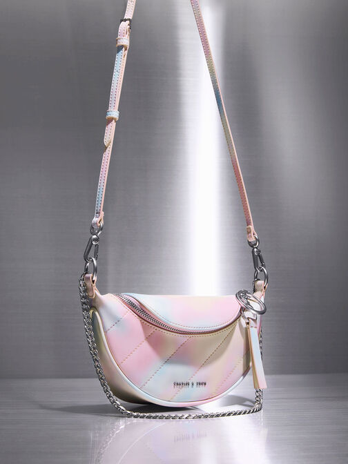 Philomena Swirl-Print Half-Moon Crossbody Bag, Multi, hi-res