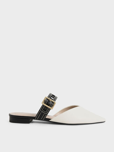 Sepphe Cut-Out Strap Flat Mule Pumps, White, hi-res