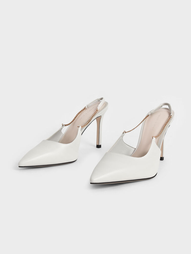 Chain-Link Slingback Stiletto Pumps, Chalk, hi-res