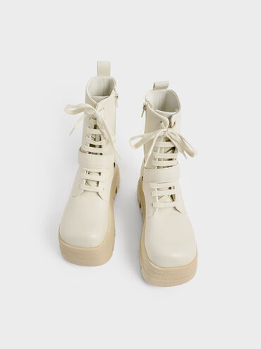 Rainier Belted Lace-Up Boots, Chalk, hi-res