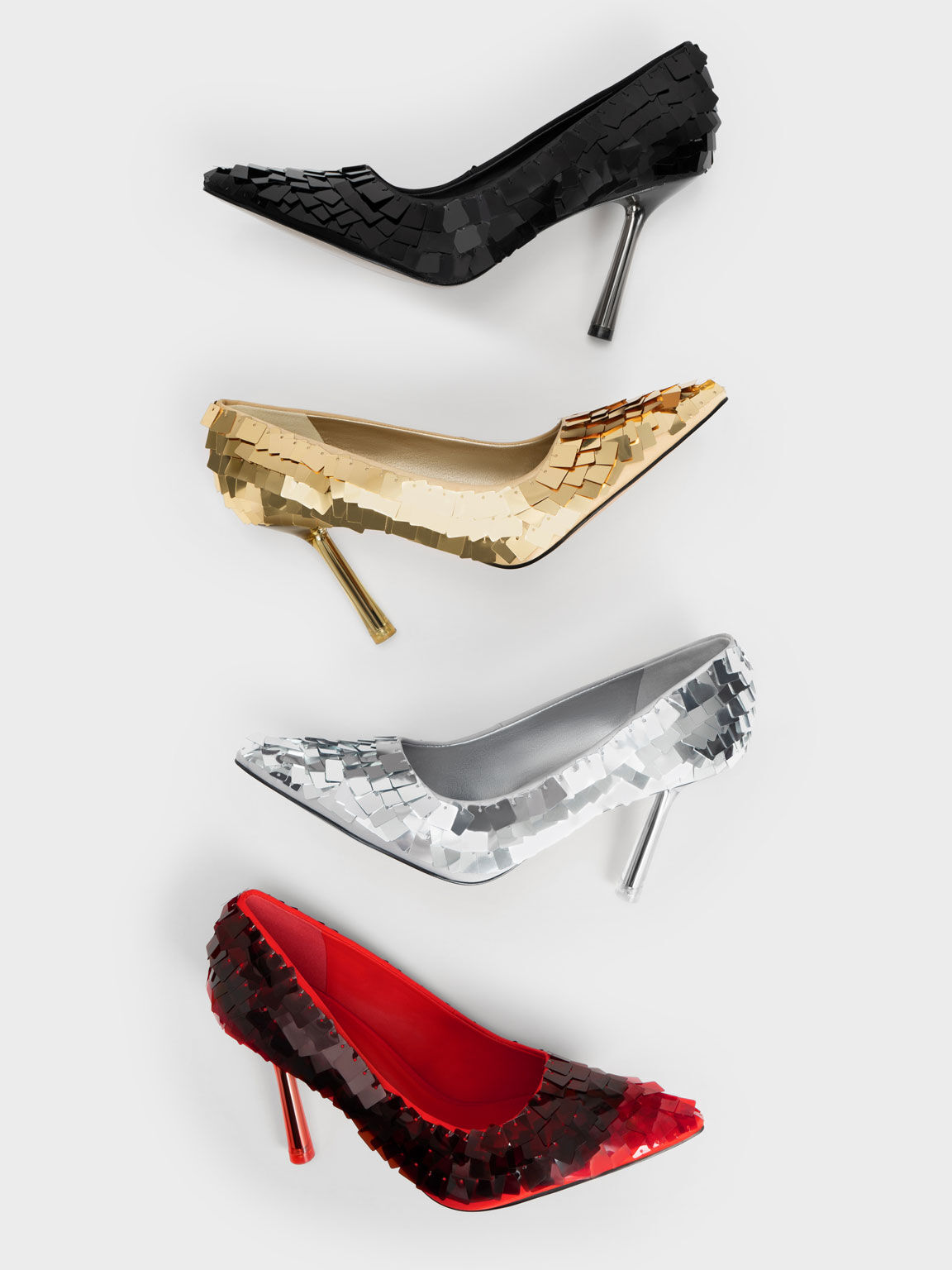 Sequinned Stiletto Heel Pumps, Black, hi-res