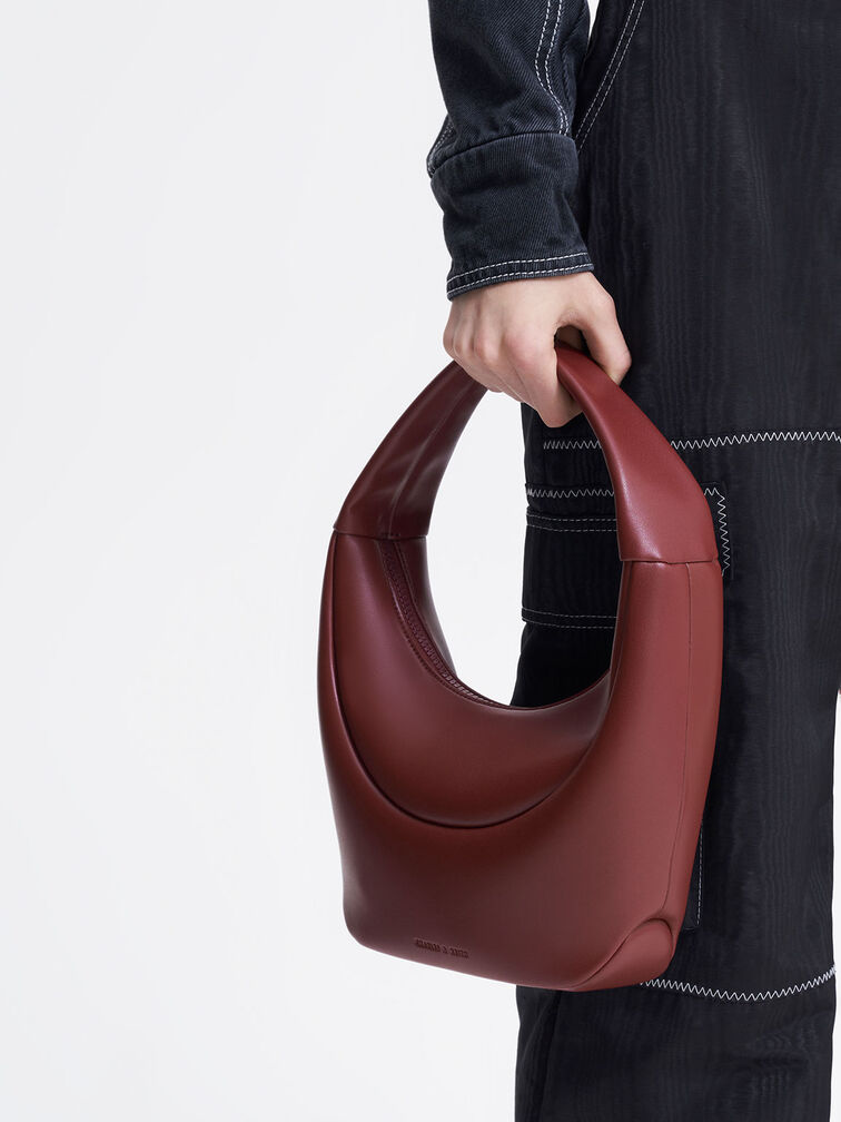 Elongated Curved Hobo Bag, Red, hi-res