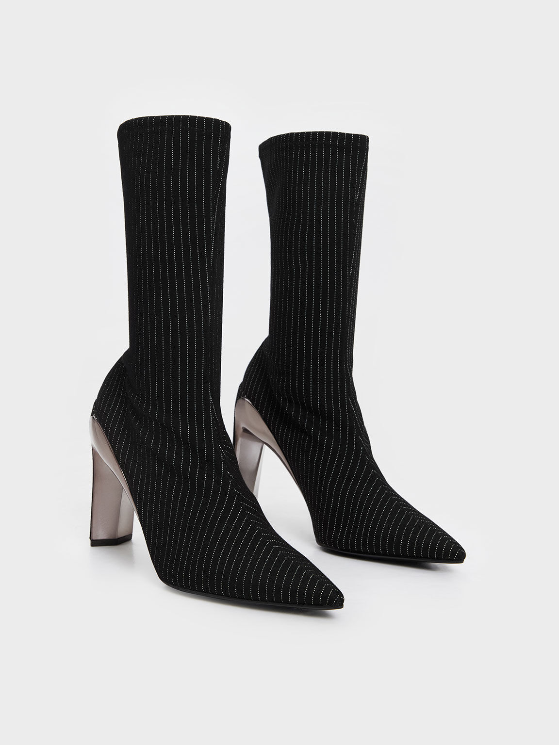 Dark Grey Devon Metallic Striped Blade Heel Ankle Boots CHARLES