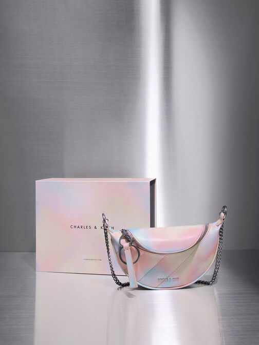 Philomena Swirl-Print Half-Moon Crossbody Bag, Multi, hi-res