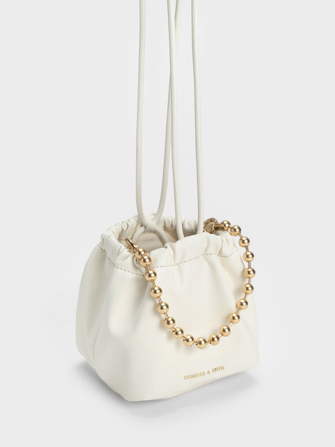 Aldora Beaded Handle Bucket Bag, White, hi-res