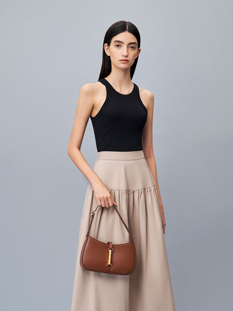 Cesia Metallic Accent Shoulder Bag, Brown, hi-res