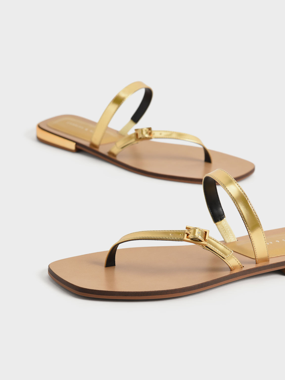 Snake-Print Asymmetric Strap Thong Sandals, Gold, hi-res