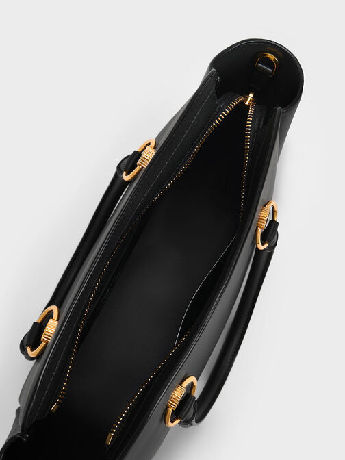 Ring-Embellished Large Tote Bag, Black, hi-res