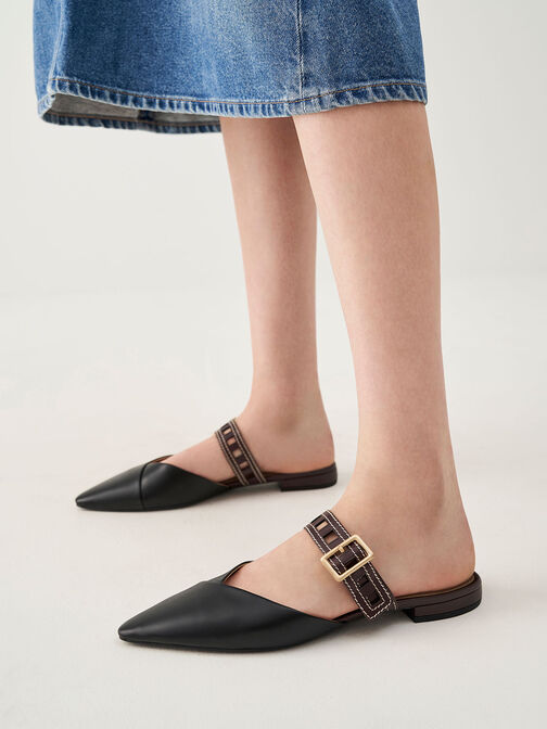 Sepphe Cut-Out Strap Flat Mule Pumps, Black, hi-res