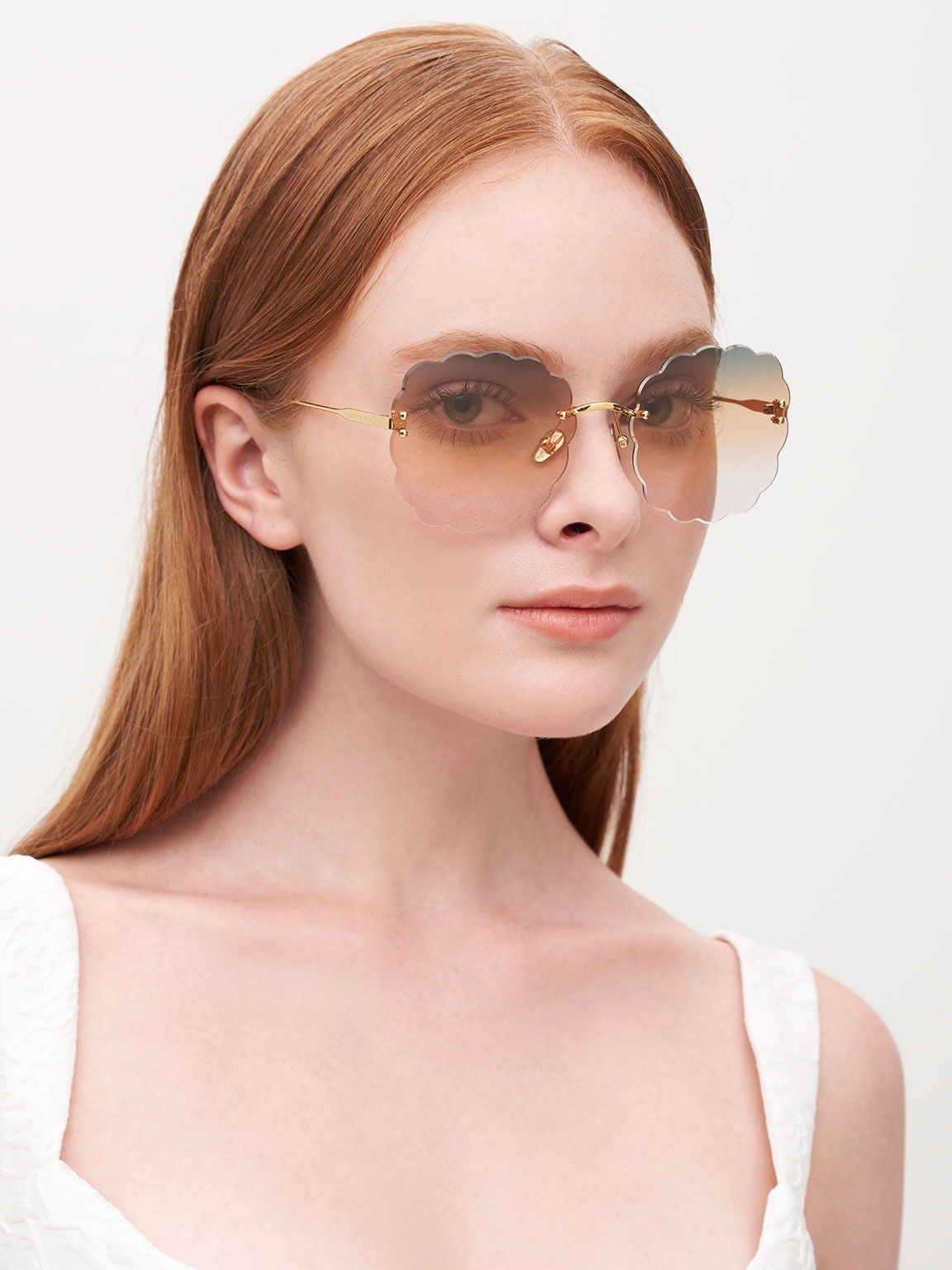 نظارة شمسية بإطار على شكل فراشة وبحواف صدفية وبعدسات متعددة الألوان, البرتقالي, hi-res