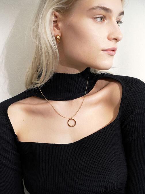 Swarovski® Crystal Studded Pendant Necklace, Gold, hi-res