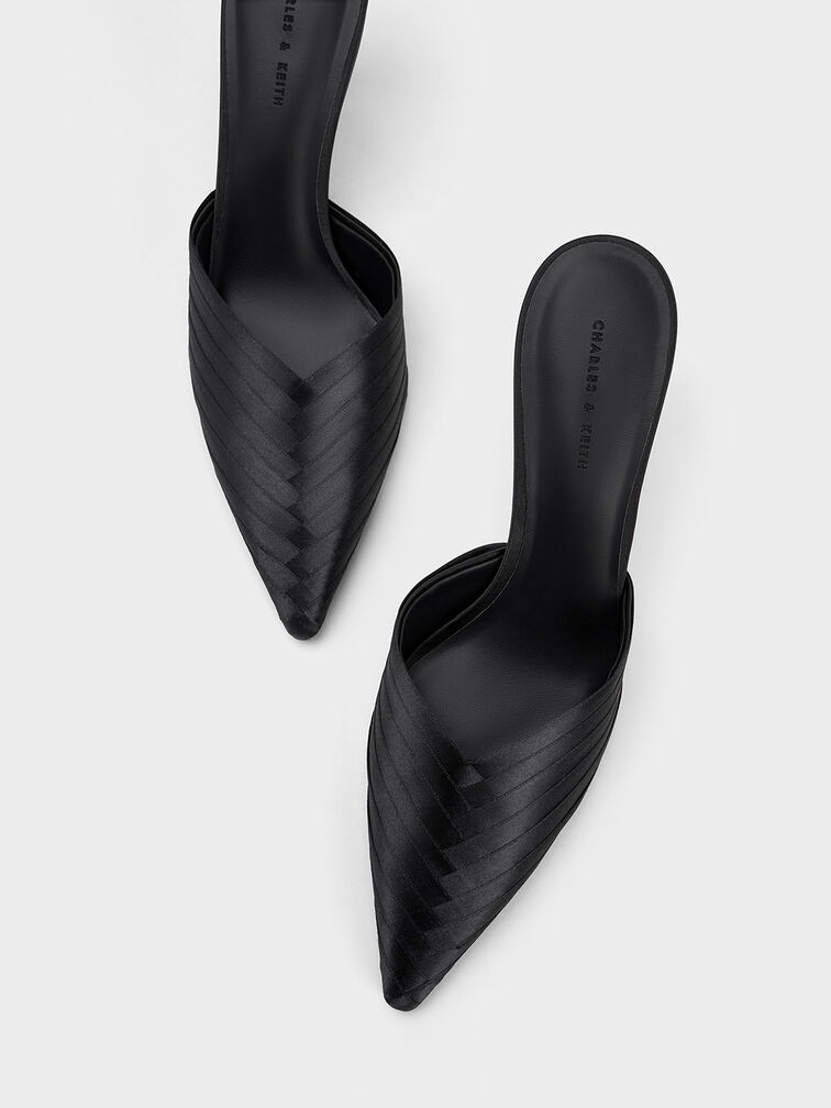 Recycled Polyester Cylindrical Heel Mules, Black, hi-res