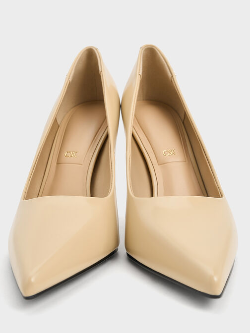 Kyra Leather Pointed-Toe Pumps, Beige, hi-res