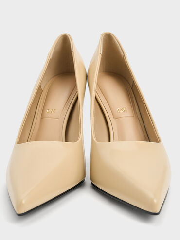 Kyra Leather Pointed-Toe Pumps, Beige, hi-res