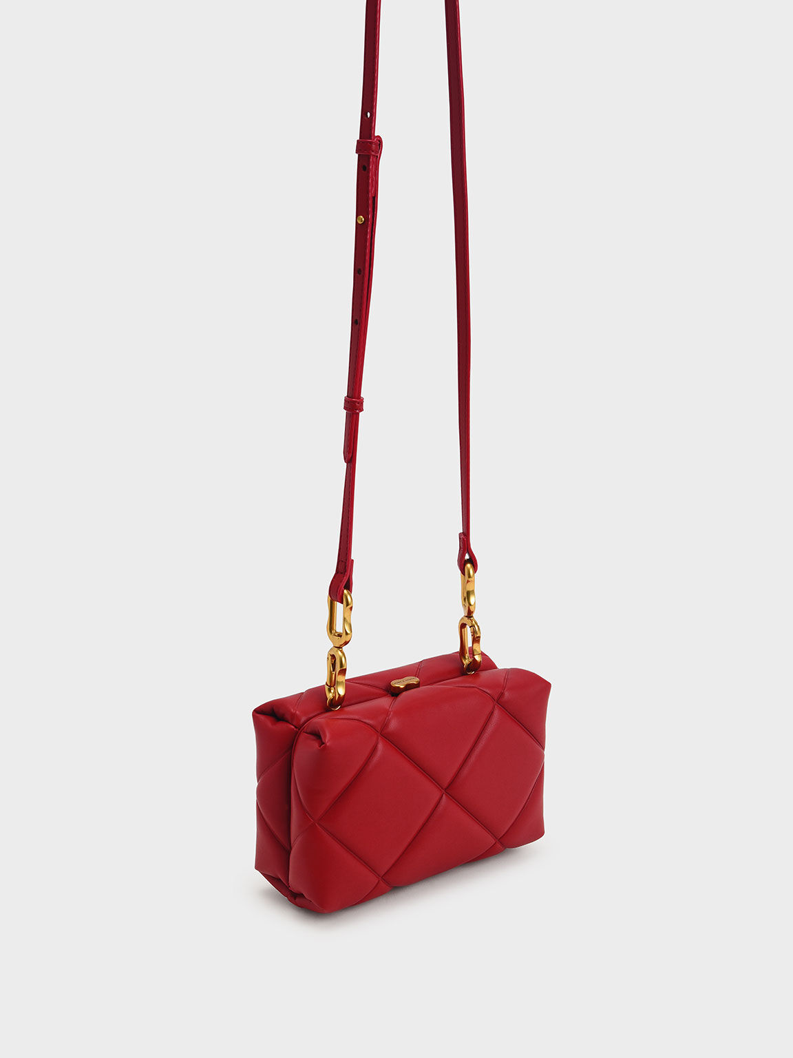 Red Gemma Chunky Chain Handle Quilted Boxy Bag CHARLES KEITH SA