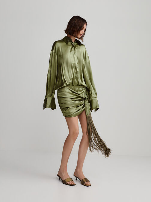 Susie Satin Kitten-Heel Mules, Olive, hi-res
