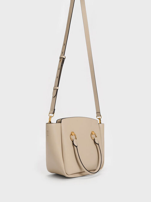 Ring-Embellished Large Tote Bag, Beige, hi-res