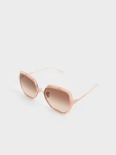 Recycled Acetate Double-Frame Butterfly Sunglasses, Pink, hi-res