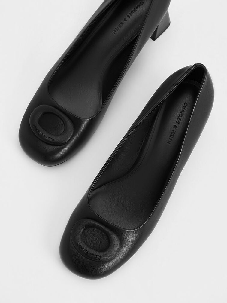 Oval Trapeze-Heel Pumps, Black, hi-res
