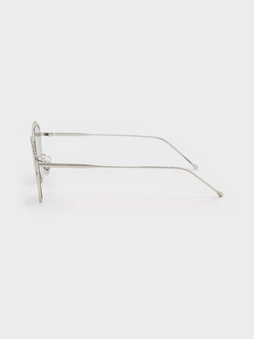 Braided Wire-Frame Cateye Sunglasses, Silver, hi-res