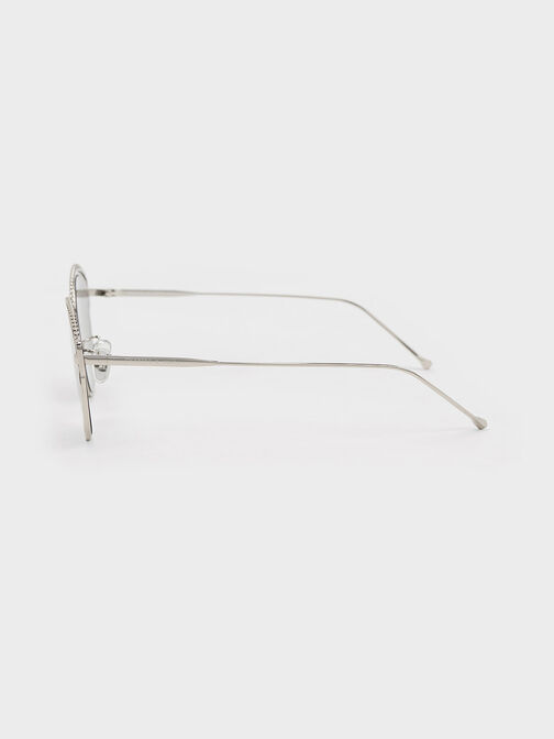 Braided Wire-Frame Cateye Sunglasses, Silver, hi-res