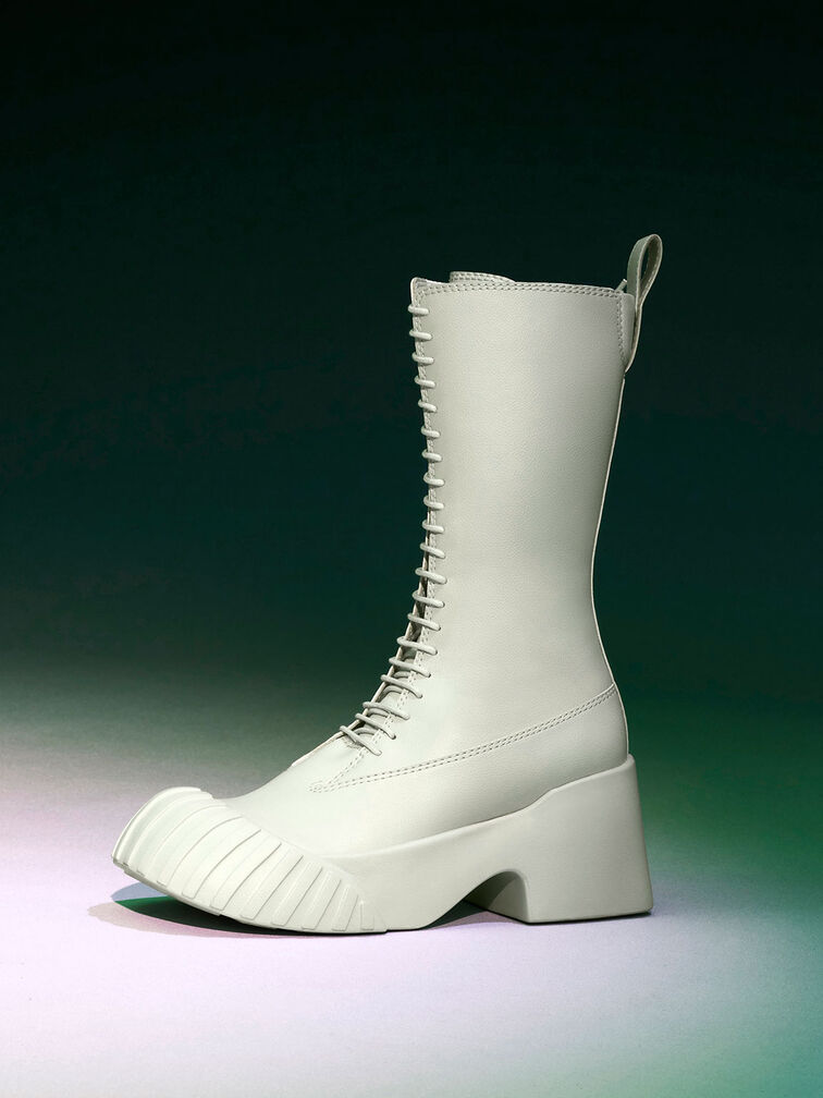 Adrian Chunky Sole Lace-Up Boots, Light Green, hi-res