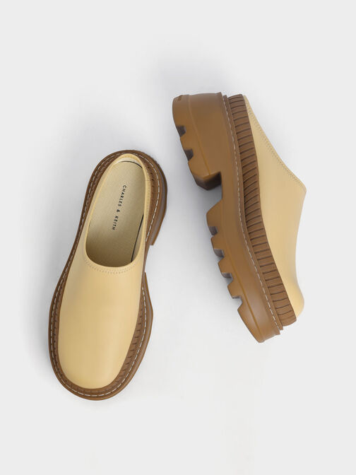 Two-Tone Chunky Round Toe Mules, Yellow, hi-res