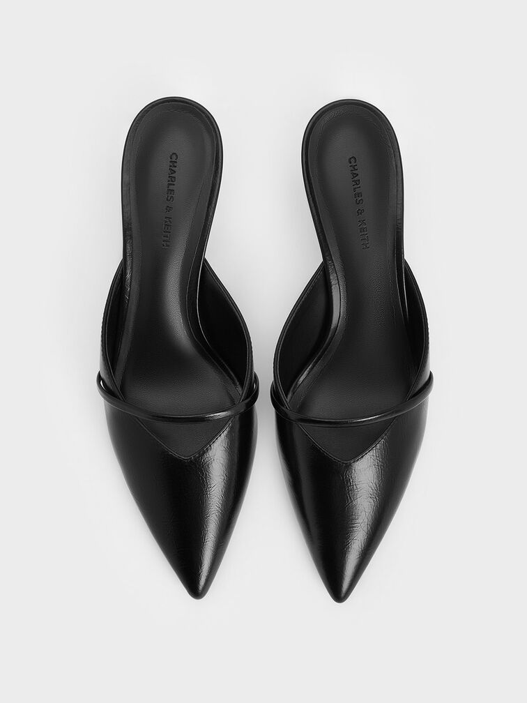 حذاء ميول بمقدمة مدببة وكعب منحوت بنمط مجعد, أسود, hi-res