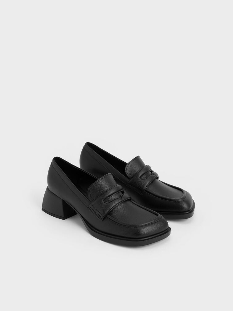 Asymmetric Penny Loafers, Black, hi-res