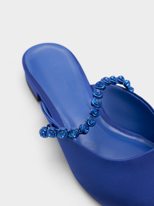 Gem-Strap Flat Mules, Blue, hi-res