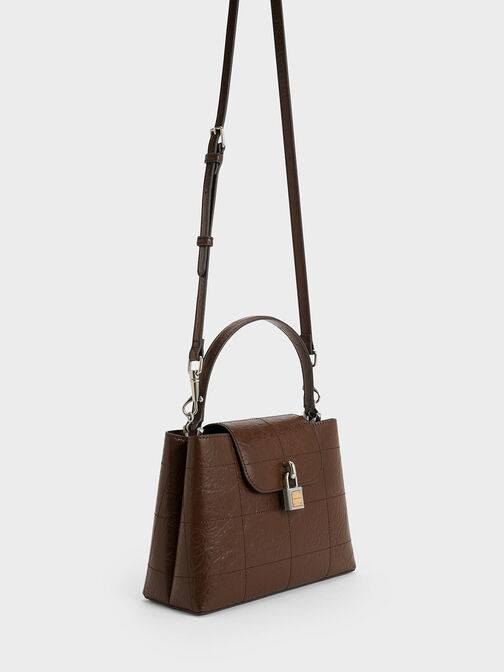 Suki Crinkle-Effect Top Handle Bag, Dark Brown, hi-res