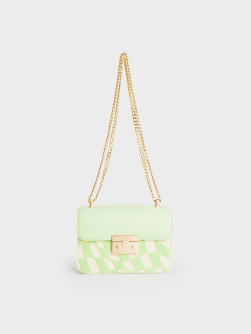 Metallic Push-Lock Chain Bag, Mint Green, hi-res