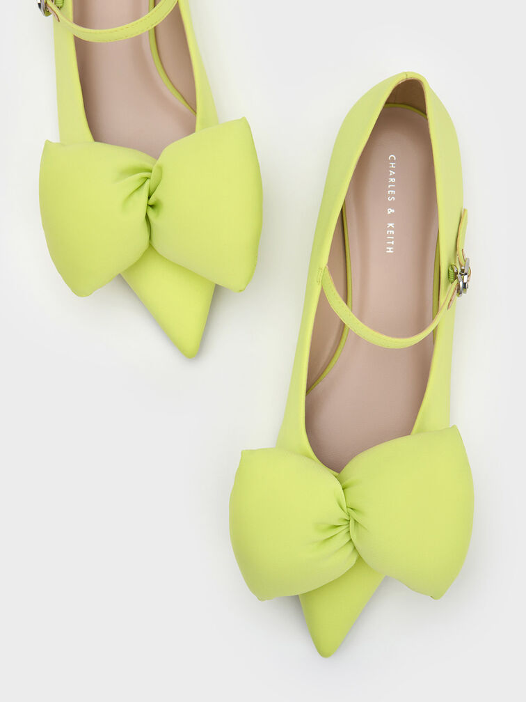 Puffy Bow Mary Jane Flats, Lime, hi-res
