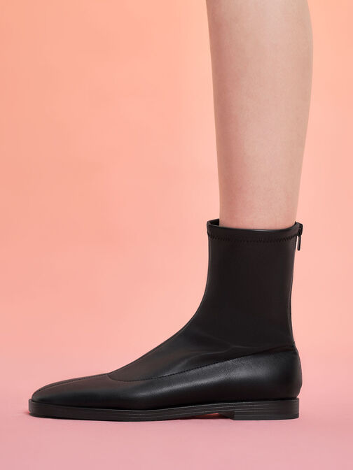 Zip-Up Ankle Boots, Black, hi-res