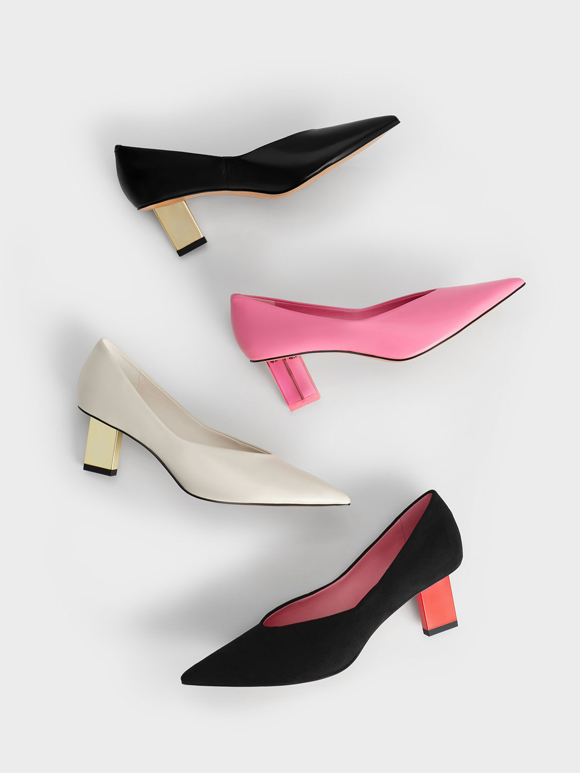 Metallic Blade Heel Pumps, Chalk, hi-res