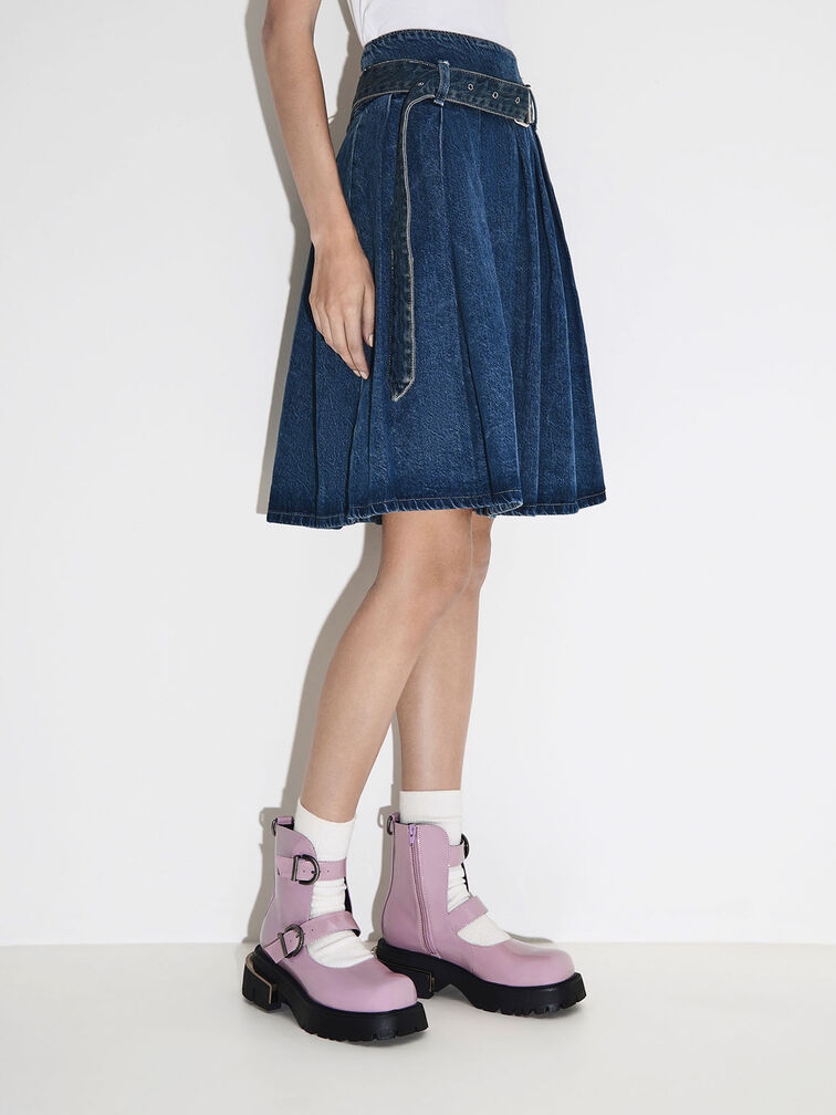 Selma Patent Buckled Chunky Boots, Lilac, hi-res