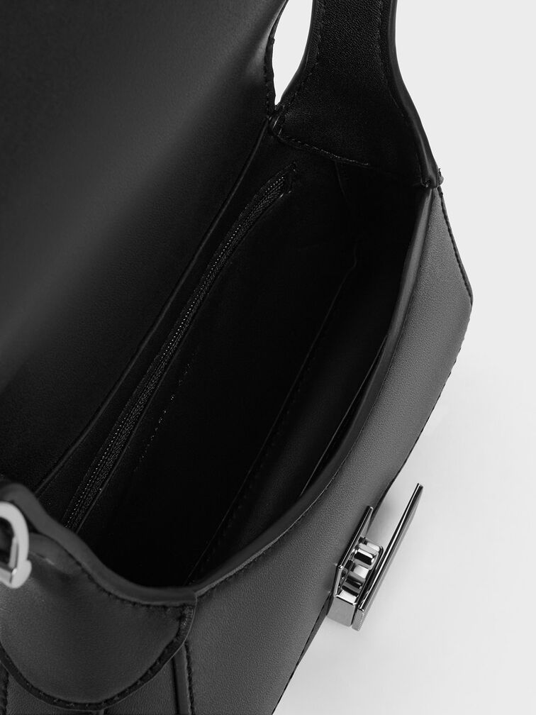حقيبة بيد علوية منحنية بلكنة معدنية, أسود, hi-res