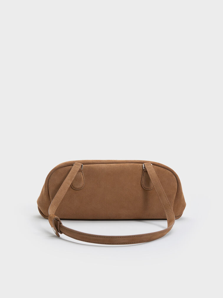 Nelly Recycled Suede Elongated Shoulder Bag, Mocha Brown, hi-res