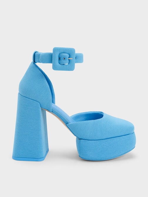 حذاء بامب دورساي منسوج بكعب سميك, أزرق, hi-res