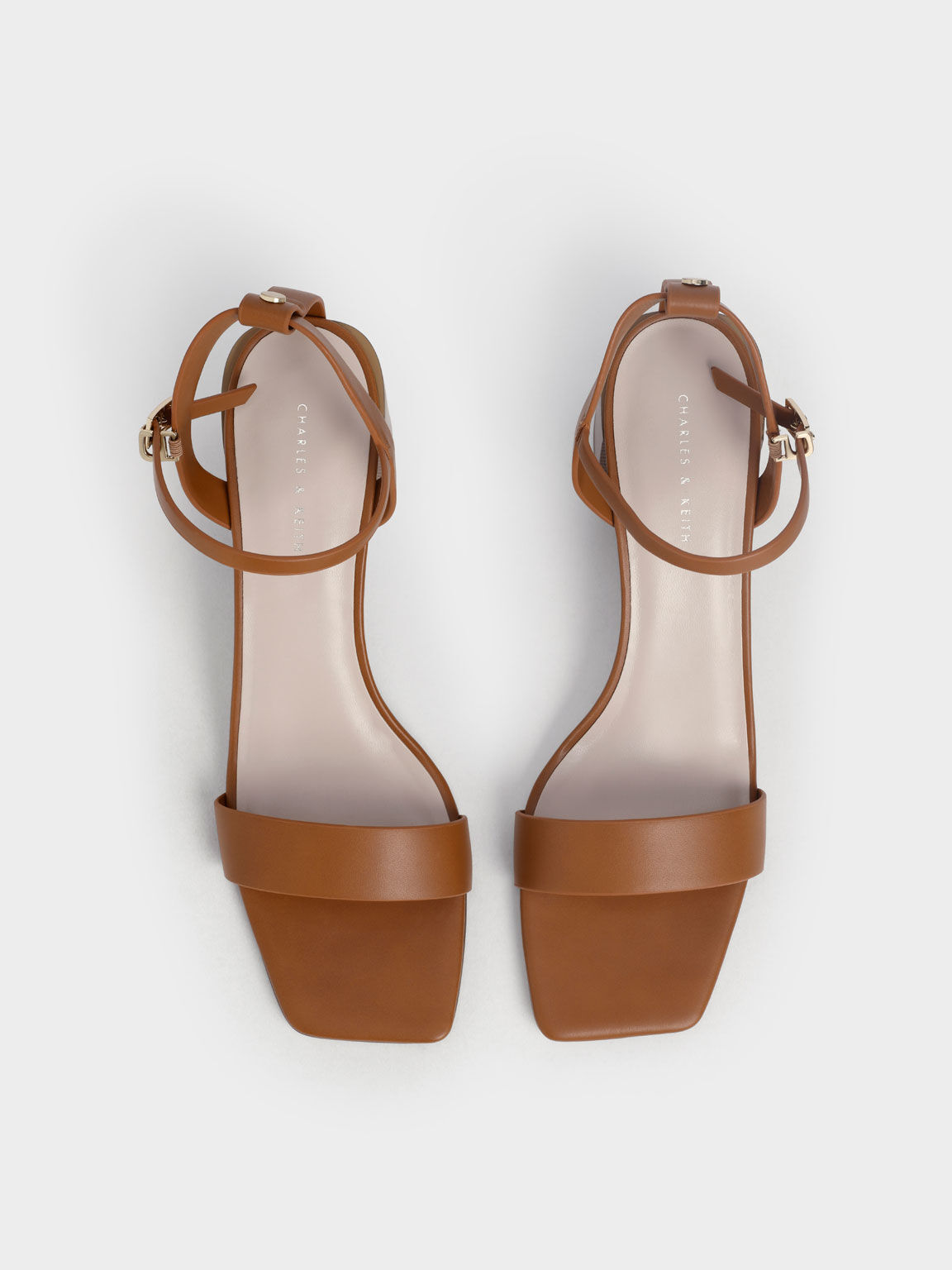 Ankle Strap Stacked Heel Sandals, Caramel, hi-res