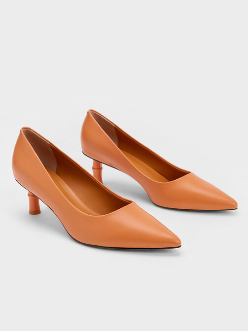 Bamboo Heel Pointed-Toe Pumps, Orange, hi-res