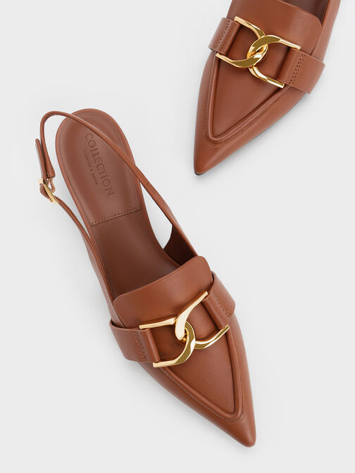 Gabine Leather Slingback Pumps, Cognac, hi-res