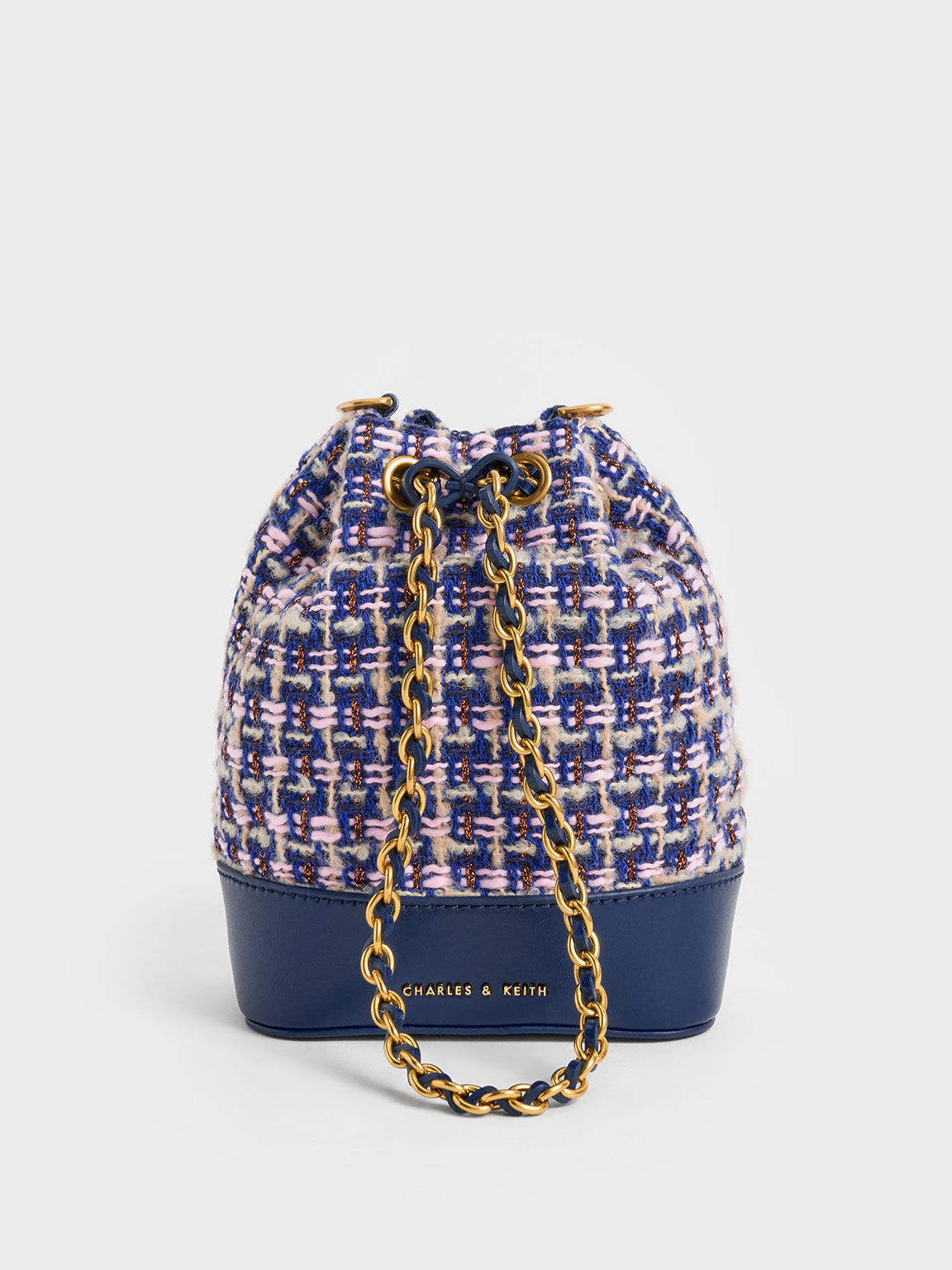 Navy Dancer Tweed Drawstring Bucket Bag CHARLES KEITH SA