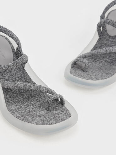 Electra Recycled Polyester Toe-Loop Heeled Sandals, Light Grey, hi-res